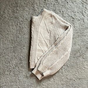 Women's Cream Sweater-Pink Rose